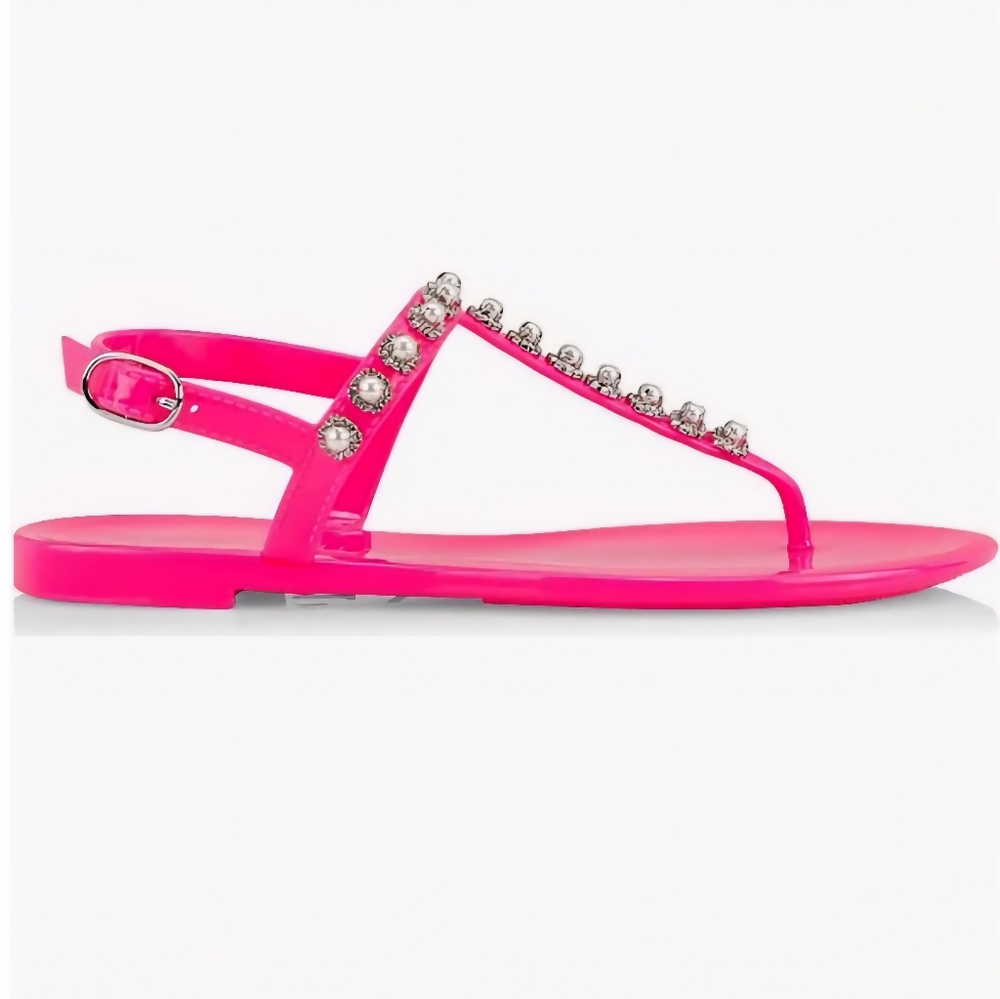 STUART WEITZMAN NEON PINK CRYSTAL EMBELLISHED JELLY SANDALS